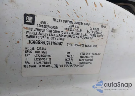 2004 Chevrolet Express from USA, damaged, VIN 1GAGG25U241167552